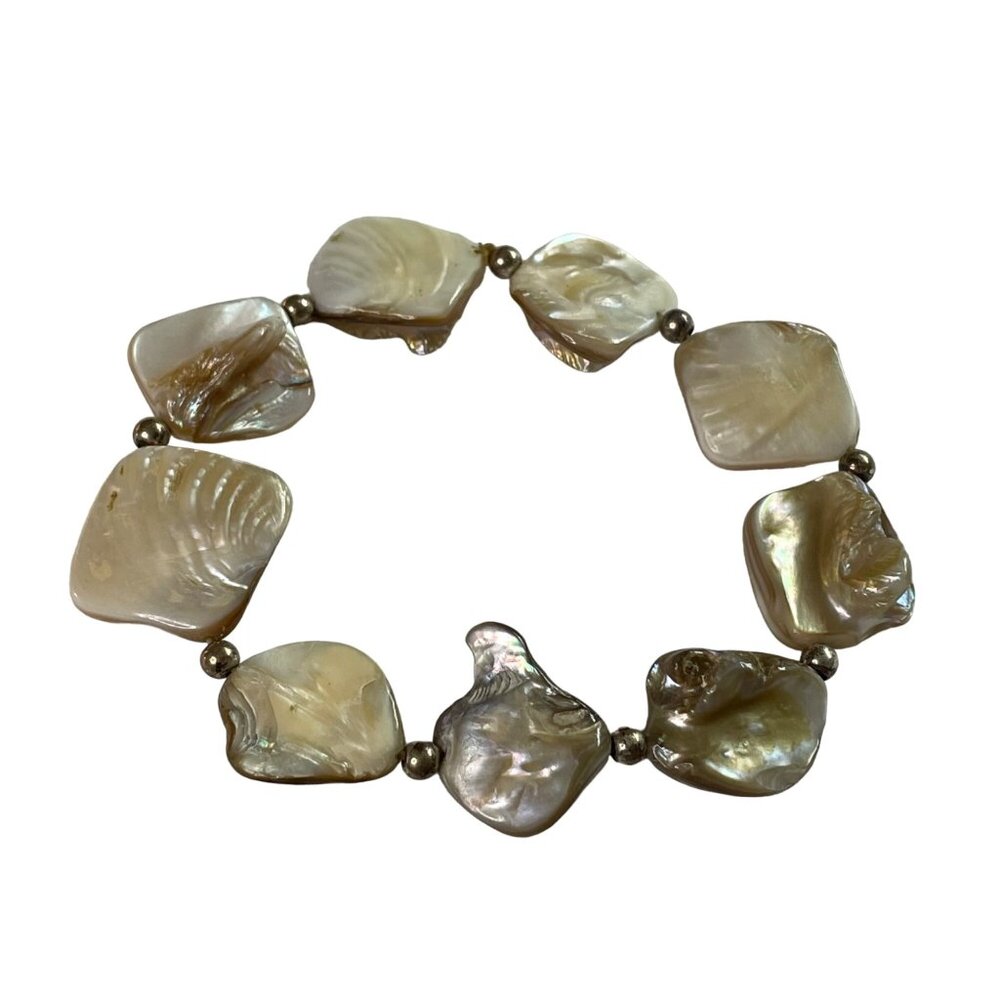 Abalone Shell Stretch Bracelet Mother of Pearl Half Round Disc Jewelry u
